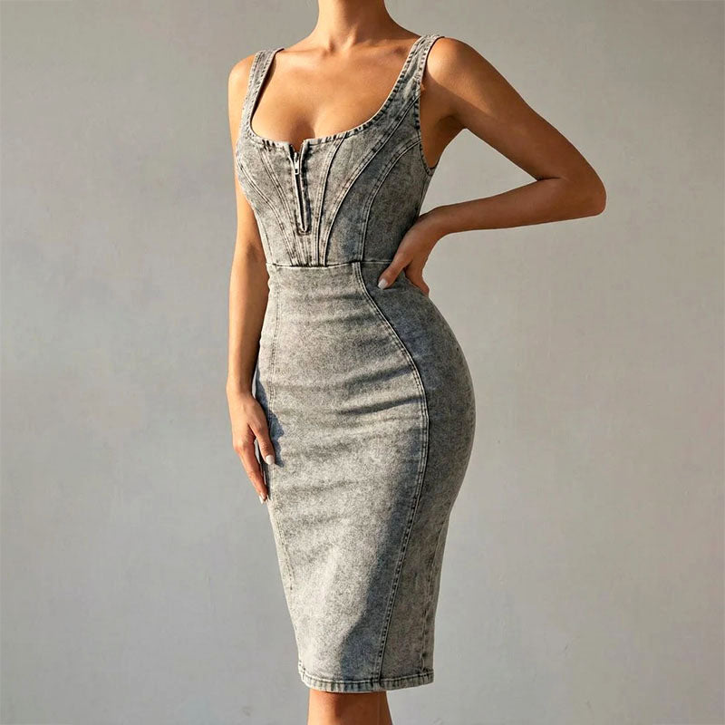Clara Duval Denim Bodycon Midi Dress, Gray / XXL