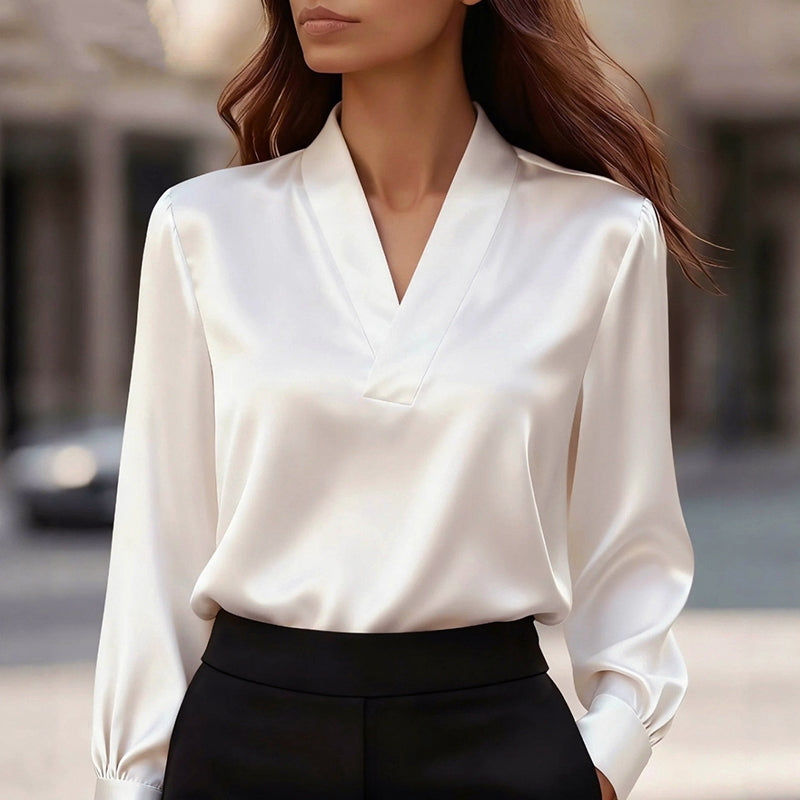 Clara Duval V-Neck Satin Blouse – Laurentcarter