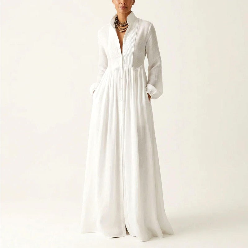 woman boho pleated dress Kathi Colors:Cream/Multi Brown Leather Dress - line silhouette with a BF2025PREVIEW