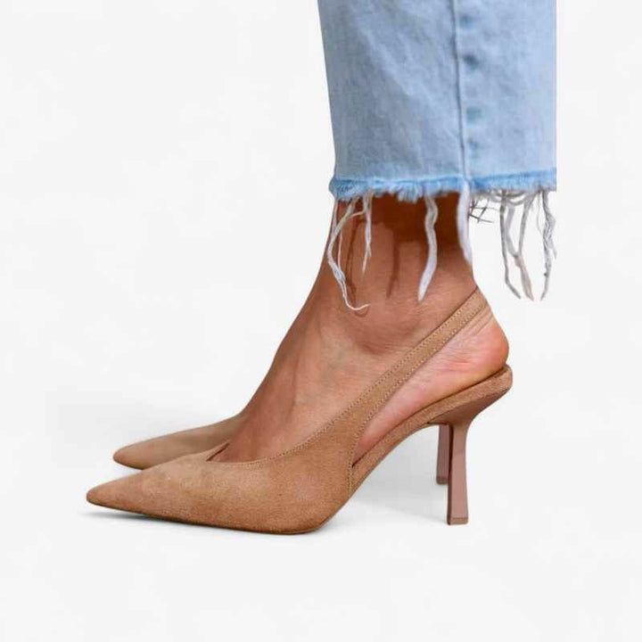 Gisela - Women's Leather Pointed Toe Slingback Heels