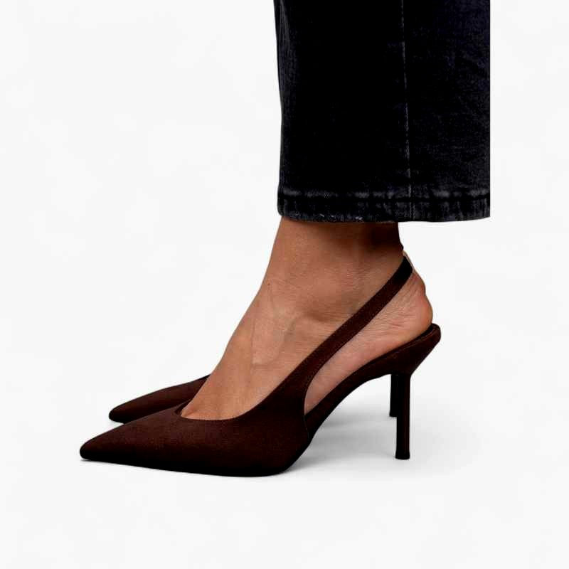 Gisela - Women's Leather Pointed Toe Slingback Heels