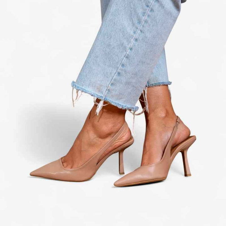 Gisela - Women's Leather Pointed Toe Slingback Heels
