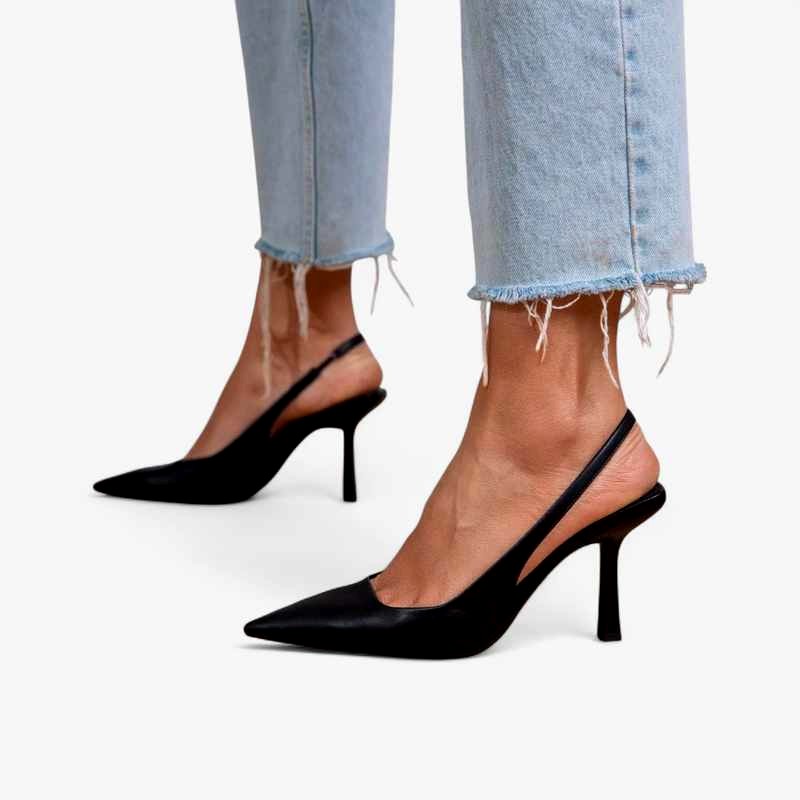 Gisela - Women's Leather Pointed Toe Slingback Heels