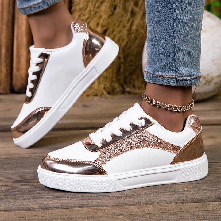 Aaliyah - Women's Glitter Metallic Trim Lace-Up Sneakers