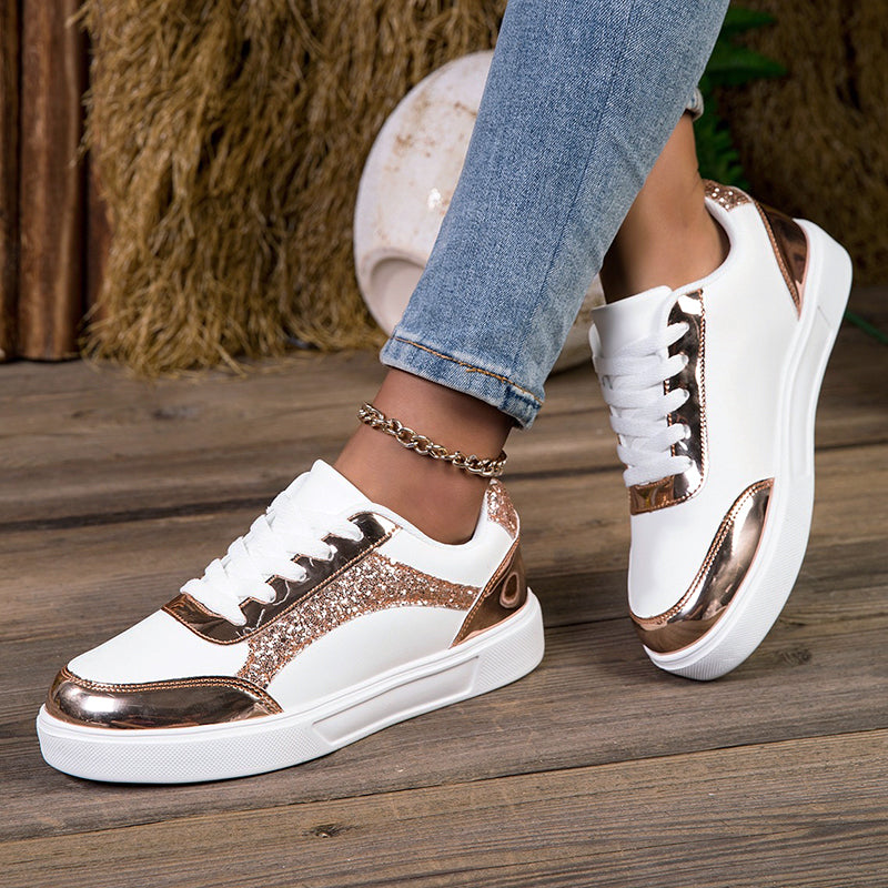 Aaliyah - Women's Glitter Metallic Trim Lace-Up Sneakers