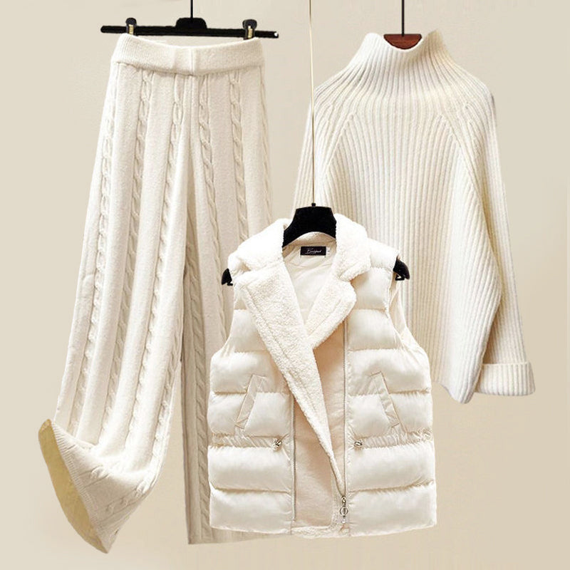 Aaliyah - Women's Ribbed Knit 3-Piece Winter Outfit Set