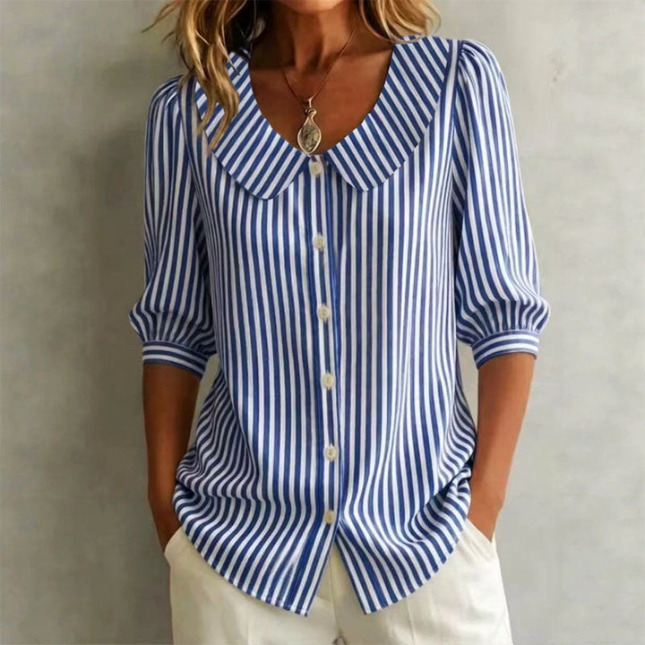 Abbie - Women's Vintage Stripe Button-Up Top
