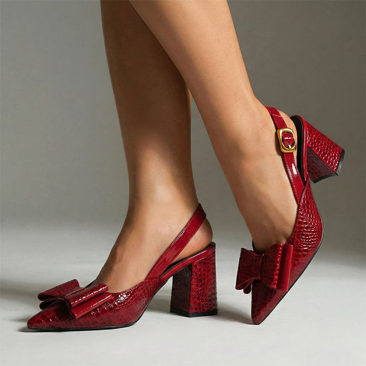 Abigail - Women's Croc Bow Block Heel Slingbacks