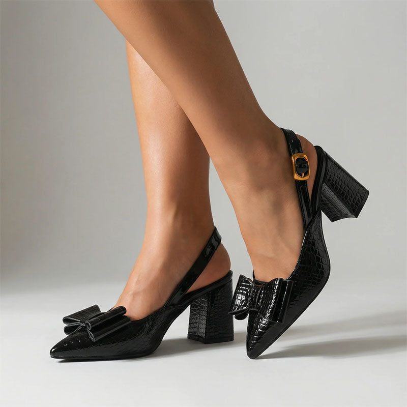 Abigail - Women's Croc Bow Block Heel Slingbacks