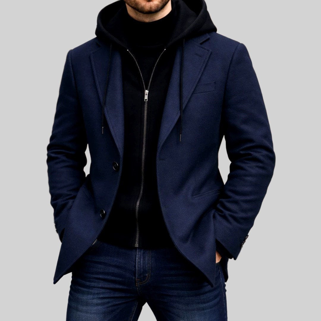 Adam - Men's Notch Lapel Blazer with Layered Hoodie
