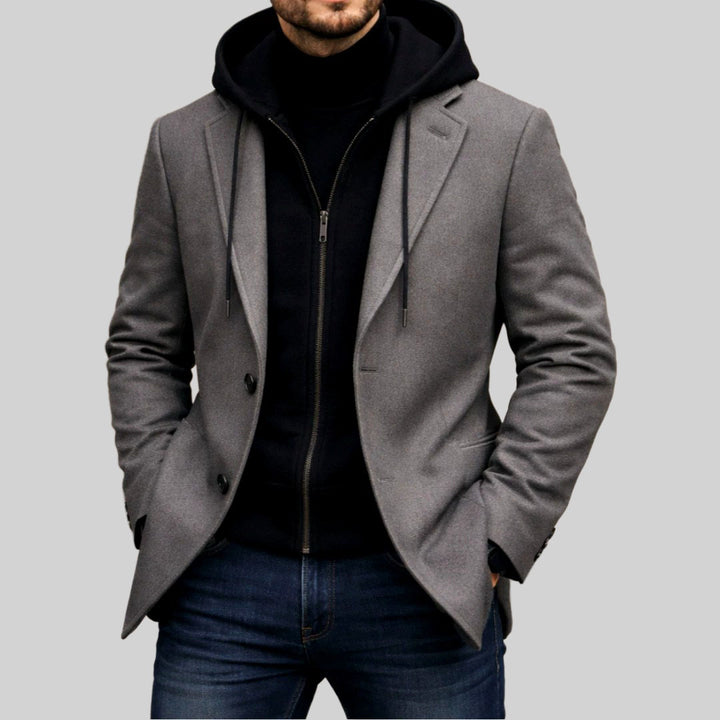 Adam - Men's Notch Lapel Blazer with Layered Hoodie