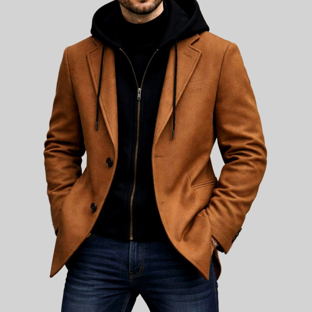 Adam - Men's Notch Lapel Blazer with Layered Hoodie