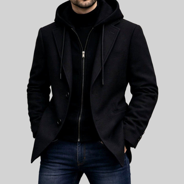 Adam - Men's Notch Lapel Blazer with Layered Hoodie