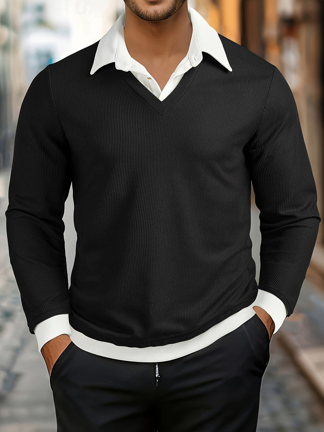 Adrian - Men's Slim Fit Contrast Collar Long Sleeve Sweater