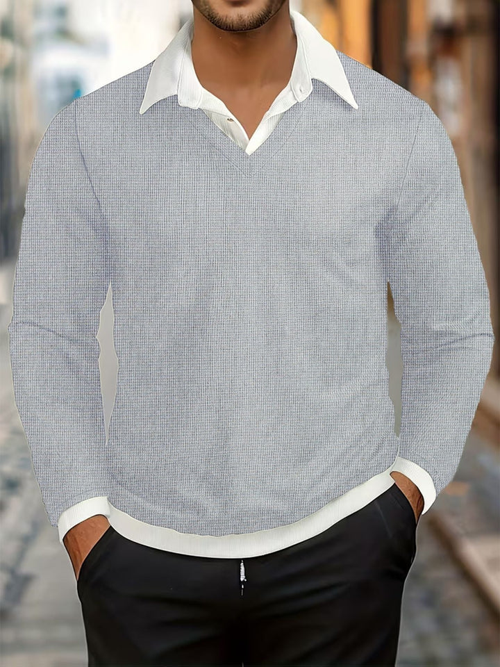 Adrian - Men's Slim Fit Contrast Collar Long Sleeve Sweater