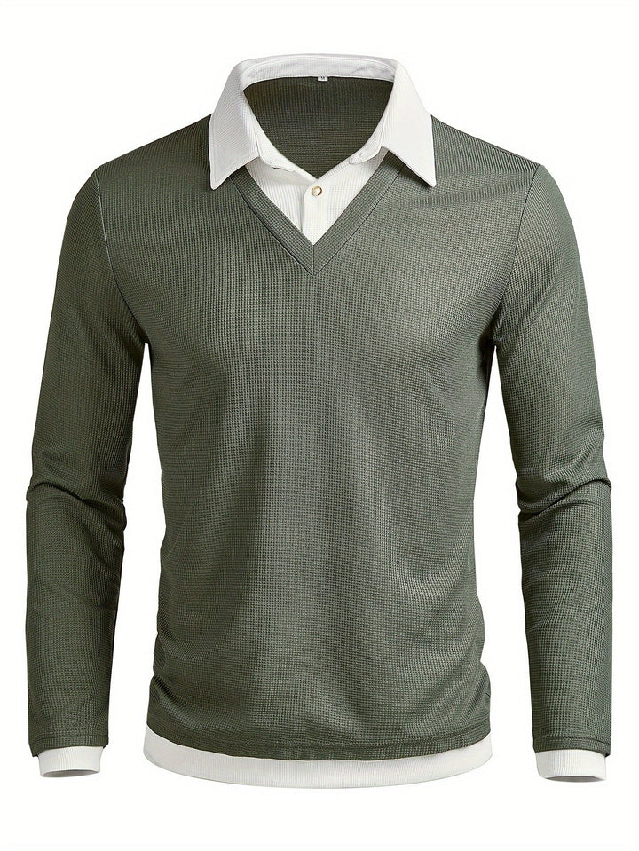 Adrian - Men's Slim Fit Contrast Collar Long Sleeve Sweater
