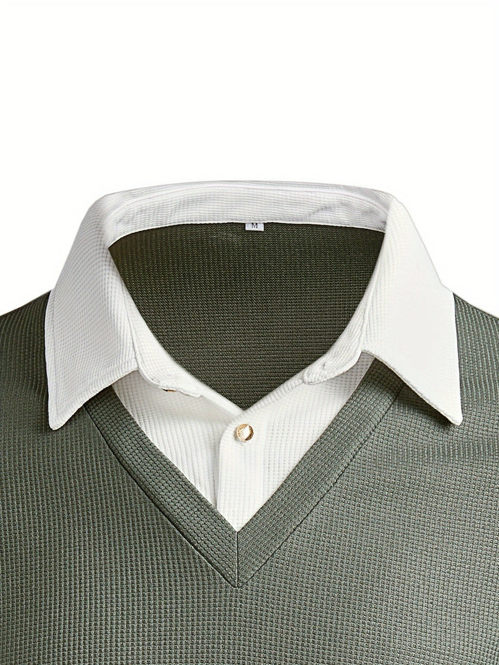 Adrian - Men's Slim Fit Contrast Collar Long Sleeve Sweater
