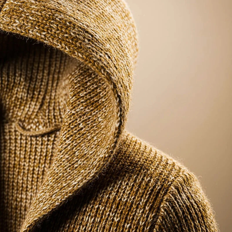Adrian - Men's Wool-Blend Hooded Cardigan with Ribbed Trim