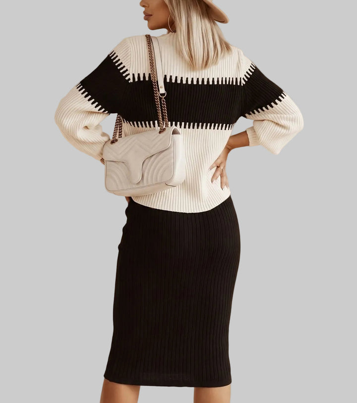 Aila - Women's Ribbed Turtleneck Sweater & Skirt Set