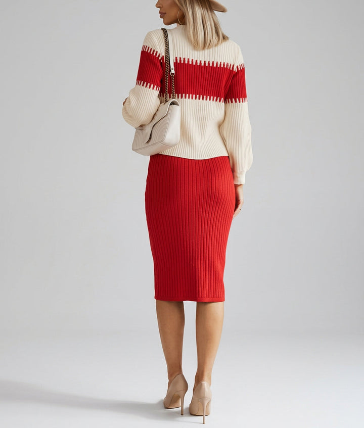 Aila - Women's Ribbed Turtleneck Sweater & Skirt Set