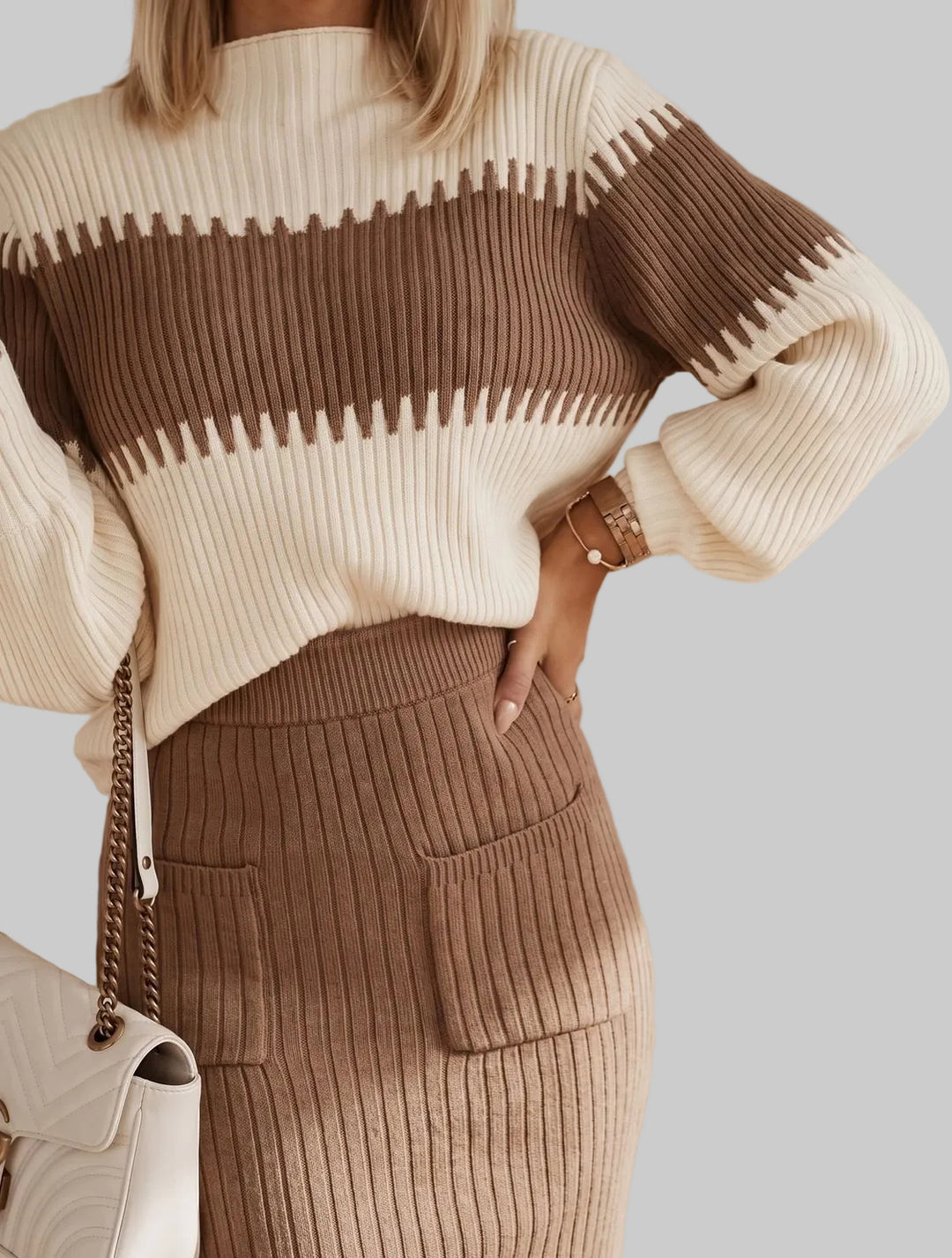 Aila - Women's Ribbed Turtleneck Sweater & Skirt Set