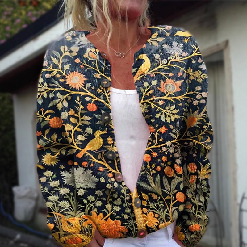 Aira - Women's Botanical Print Button Cardigan
