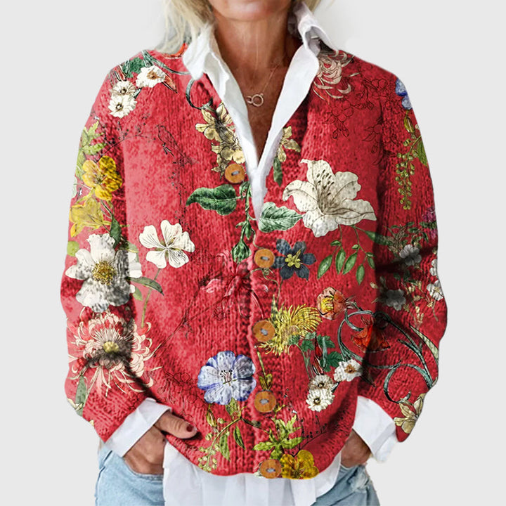 Aira - Women's Botanical Print Button Cardigan