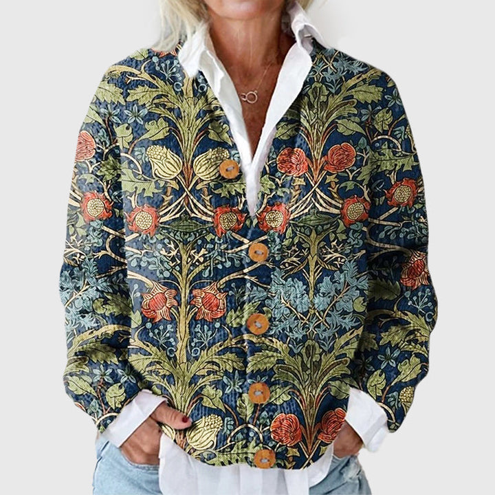 Aira - Women's Botanical Print Button Cardigan