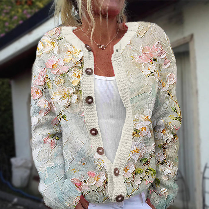 Aira - Women's Botanical Print Button Cardigan