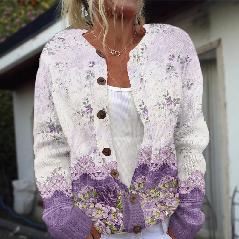 Aira - Women's Botanical Print Button Cardigan