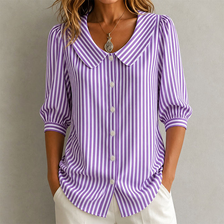Alaina - Women's Striped Peter Pan Collar Blouse