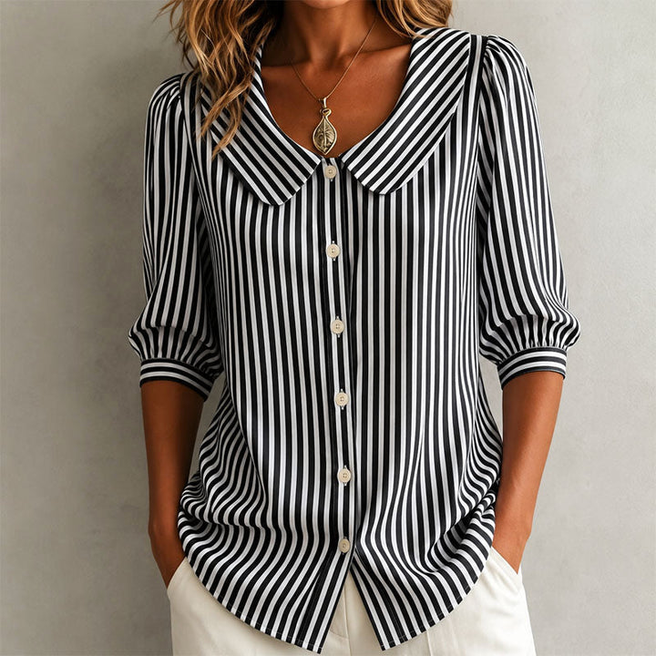 Alaina - Women's Striped Peter Pan Collar Blouse