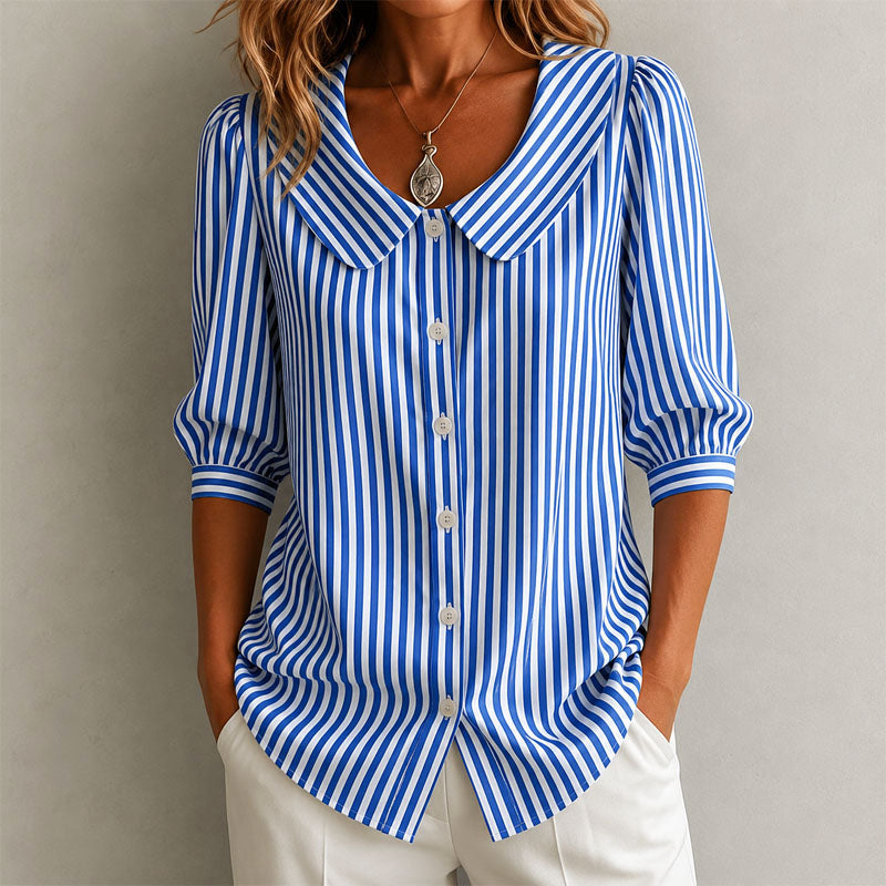 Alaina - Women's Striped Peter Pan Collar Blouse