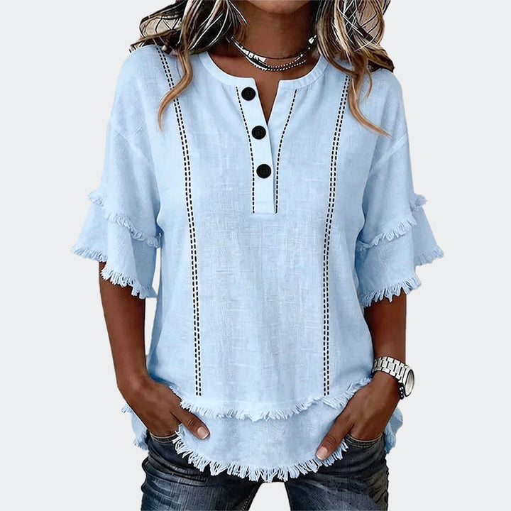 Alana - Women’s Frayed Trim Boho Blouse