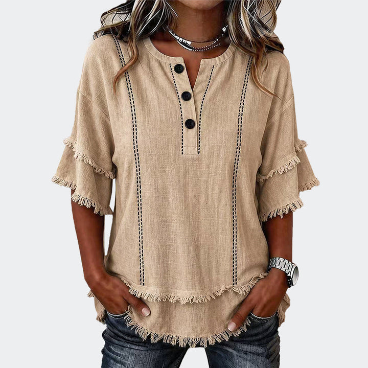 Alana - Women’s Frayed Trim Boho Blouse