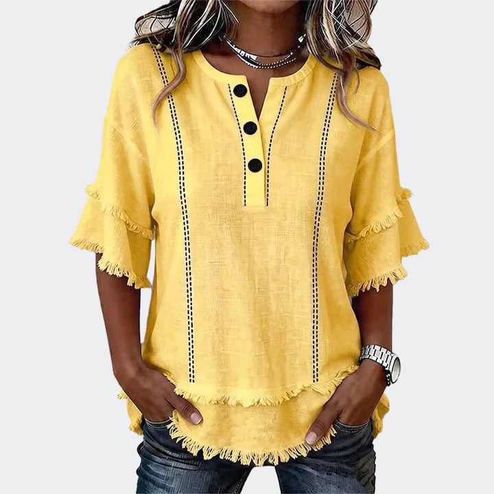 Alana - Women’s Frayed Trim Boho Blouse