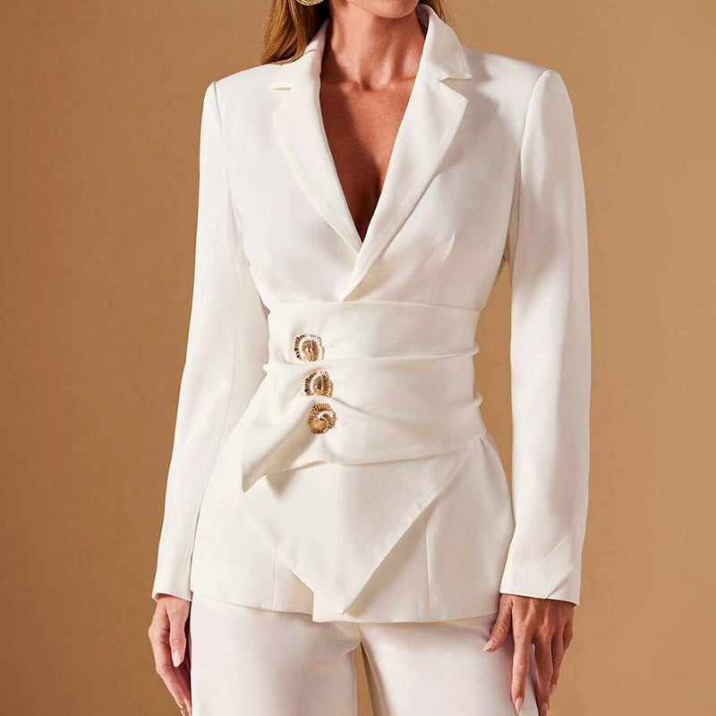 Alayah - Women's Asymmetric Ruched Waist Suit Set