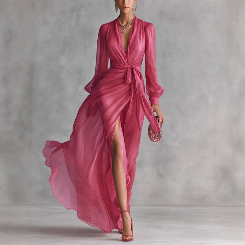 Alexia - Women's Elegant Sheer Sleeve Evening Maxi Dress