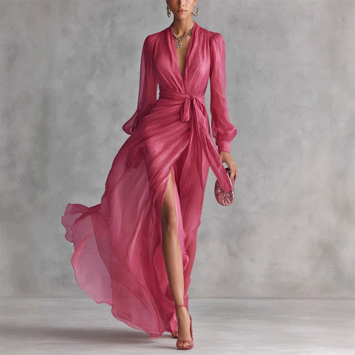 Alexia - Women's Elegant Sheer Sleeve Evening Maxi Dress