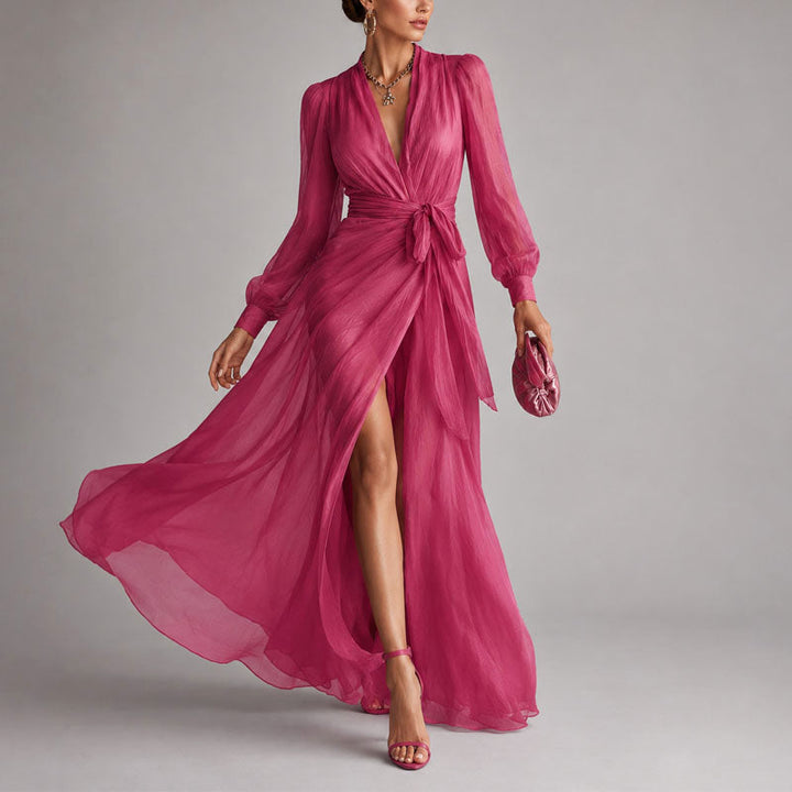 Alexia - Women's Elegant Sheer Sleeve Evening Maxi Dress