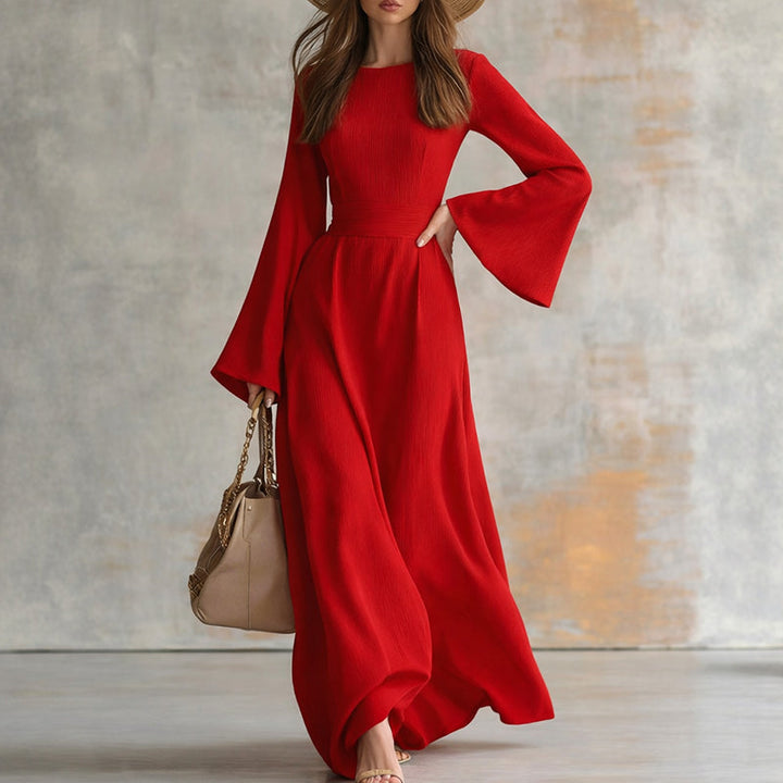 Alison - Women's Crew Neck Flare Sleeve Maxi Dress