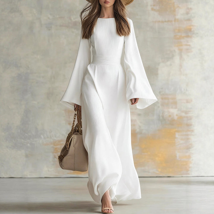 Alison - Women's Crew Neck Flare Sleeve Maxi Dress