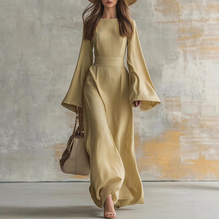 Alison - Women's Crew Neck Flare Sleeve Maxi Dress