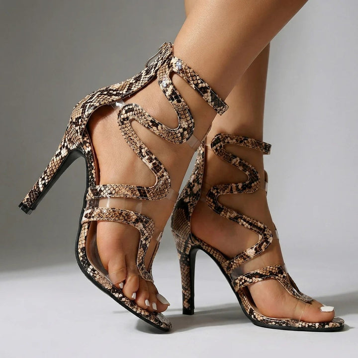 Amber - Women's Snake Print Strappy Stilleto Heels
