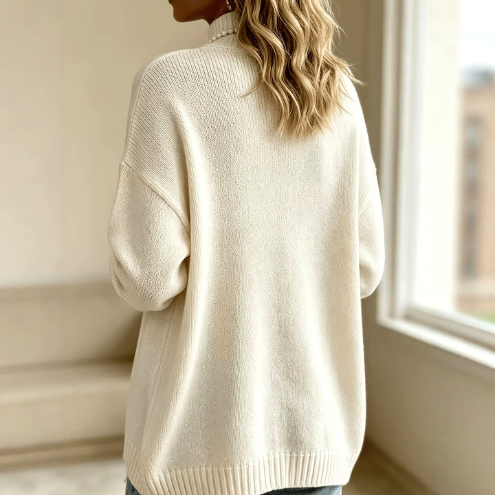 Anais - Women's High-Neck Button Detail Knit Sweater