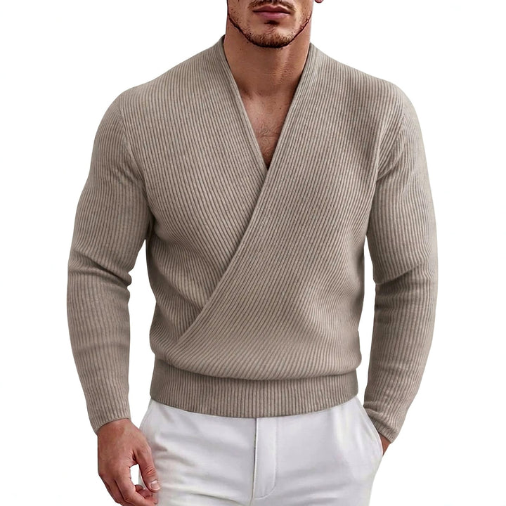 Andrew - Men's Ribbed Deep V-Neck Crossover Sweater