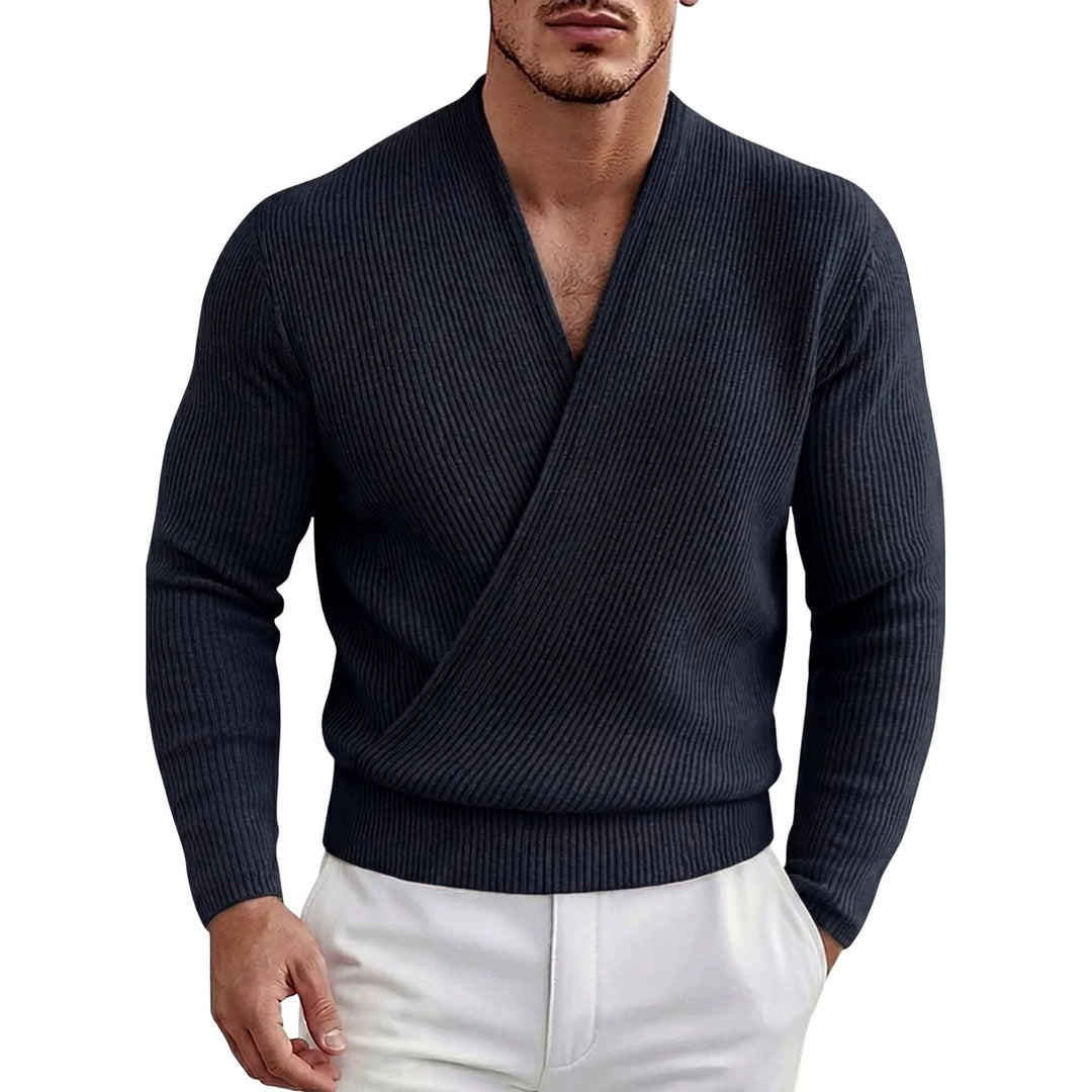 Andrew - Men's Ribbed Deep V-Neck Crossover Sweater