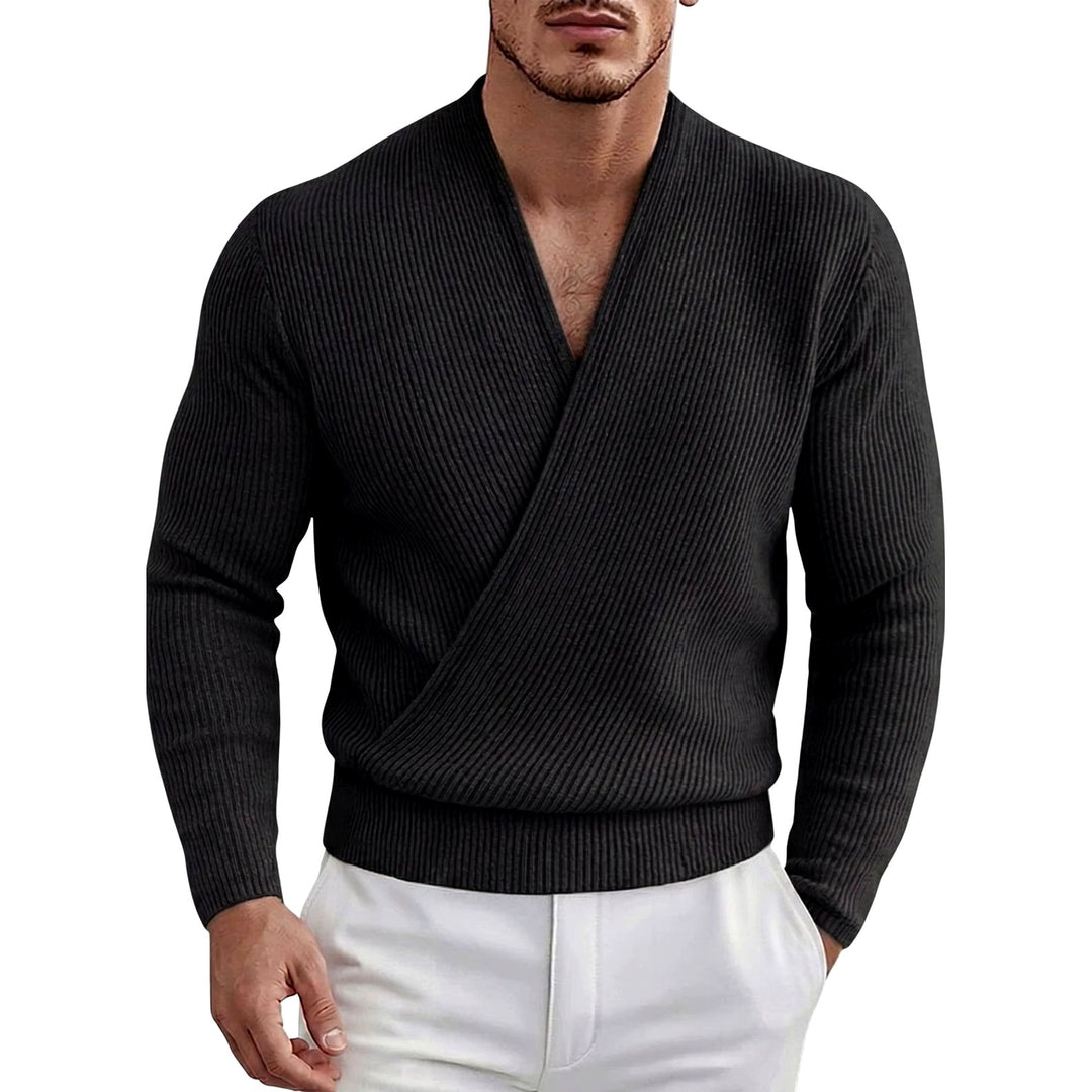 Andrew - Men's Ribbed Deep V-Neck Crossover Sweater
