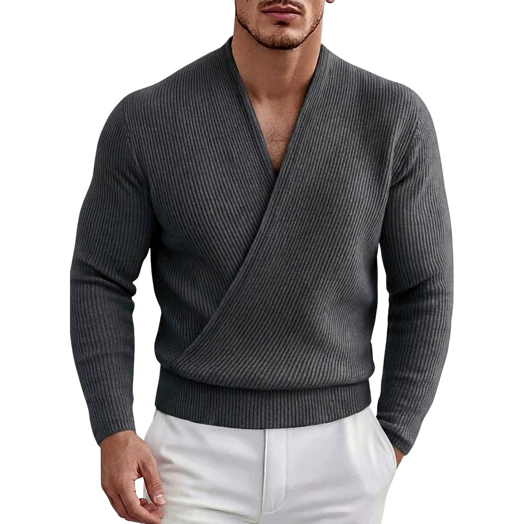 Andrew - Men's Ribbed Deep V-Neck Crossover Sweater