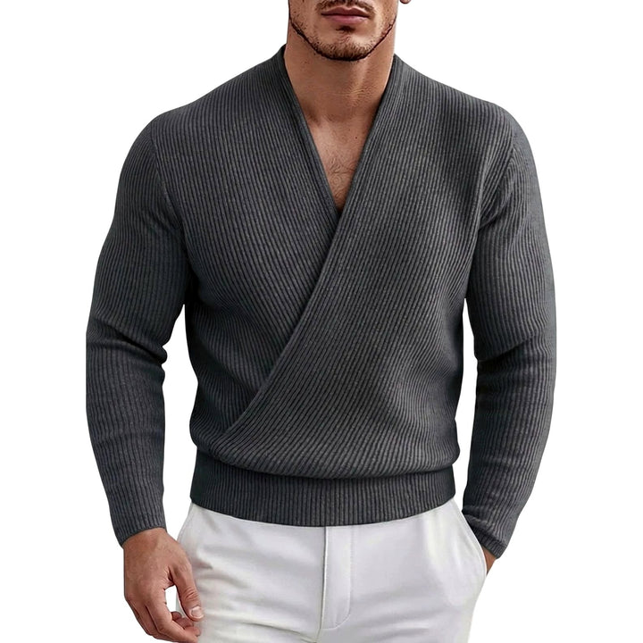 Andrew - Men's Ribbed Deep V-Neck Crossover Sweater